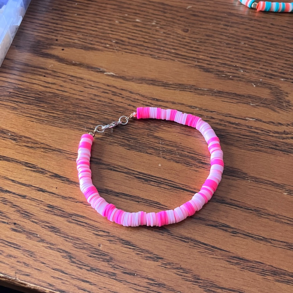 Pink and White Beaded Bracelet